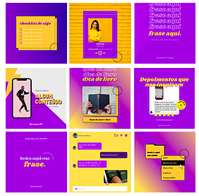 Modelo roxo e amarelo - Pacote de Posts para Empreendedoras