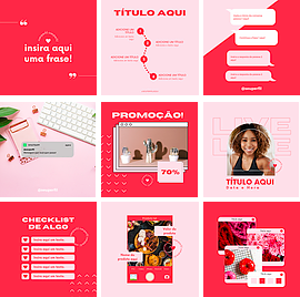 Modelo Rosa e Vermelho - Pacote de Posts para Empreendedoras